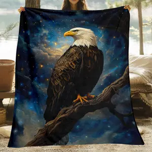 1 Piece Eagle Down Blanket - Majestic Bald Eagle and Starry Sky Design, Ultra Soft and Warm Polyester Fiber Blanket, Suitable for Camping, Home, Travel - Lightweight for All Seasons Indoor and Outdoor Use - Ideal Gift for Nature and Adventure Enthusiasts