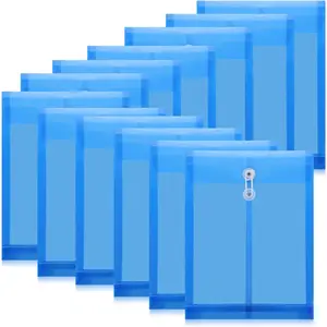 12 Pack Plastic Envelopes with Button and String Tie Closure Expandable Poly String Envelopes Plastic File Folder Letter A4 Size 1-1/4 Inch Expansion(Blue)