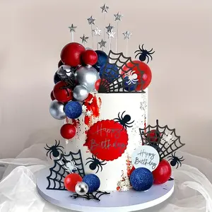 37pcs Spider Cake Decorations, Spider Tennis Star Boy Men's Birthday Party Supplies, Halloween, Christmas, New Year, Valentine, Party Events