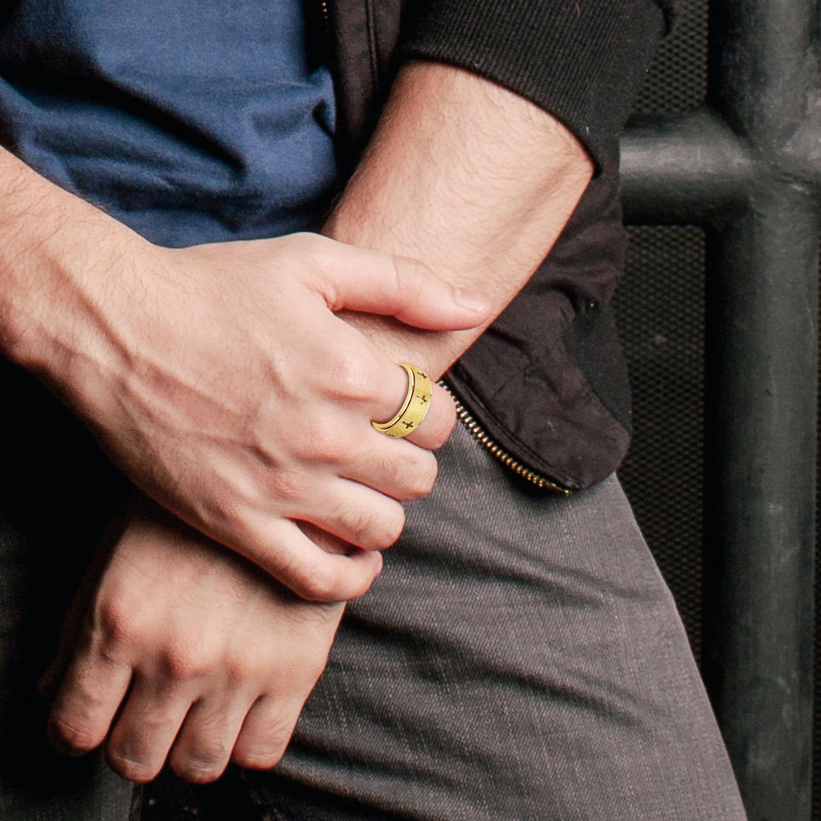 YEAHLOVE Vintage Cross Spinner Statement Ring | Retro Band for Everyday Wear, Anxiety Relief & Good Fortune