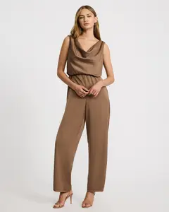 Express Metallic Cowl Neck Sleeveless Wide Leg Jumpsuit
