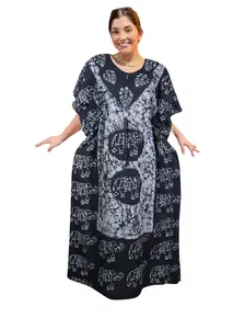 Bohemian Maxi Caftan Dress for Women – Black and White Batik Print 4XL