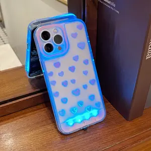 Vibrant LED Heart Phone Case for iPhone 11/12/13/14/15/16/17 Pro/pro Max/plus, Fashion Aesthetic Protective Shockproof Cover, Unique Design for Daily Use