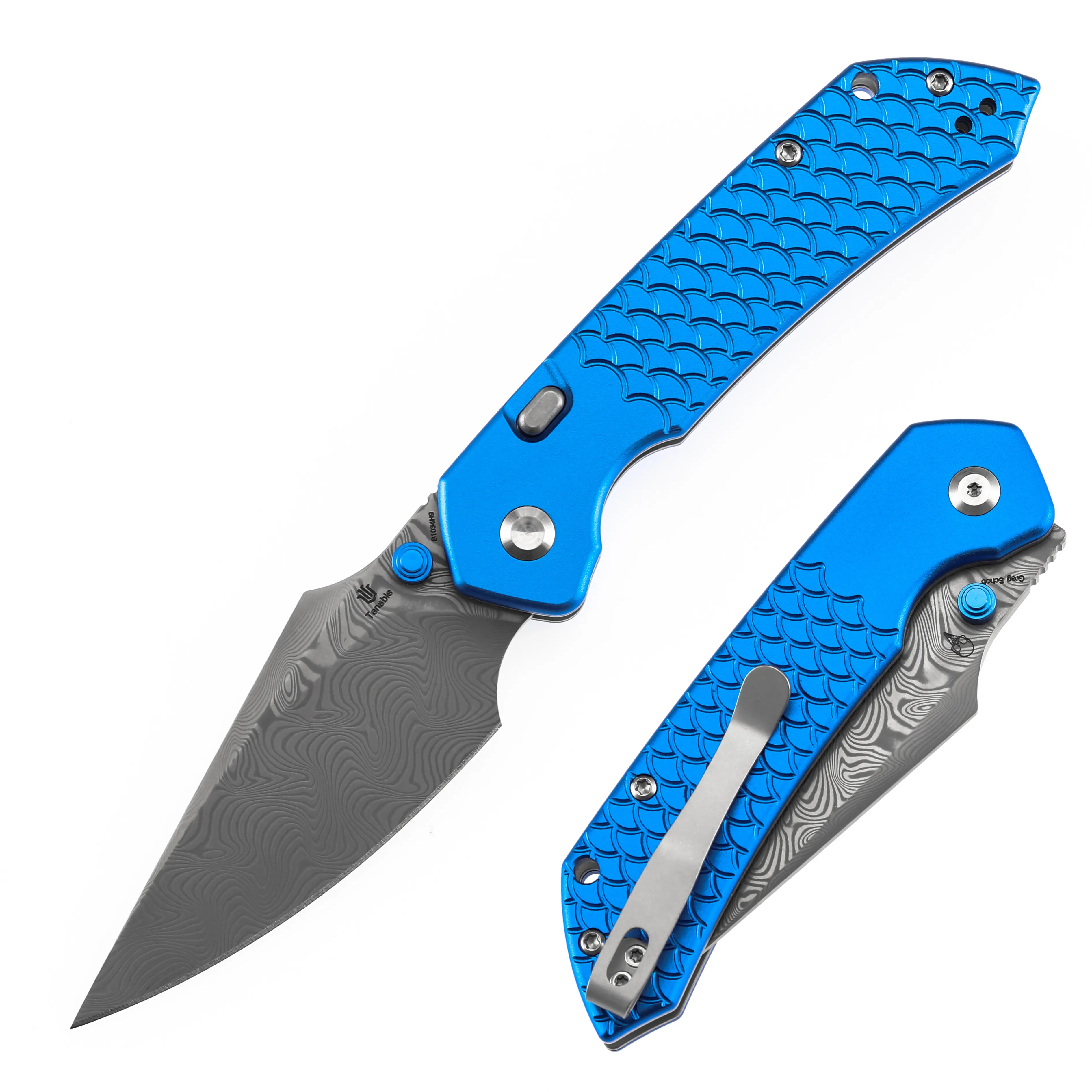 TENABLE Fenrir Top Liner Lock Folding Pocket Knives - B1034H Series, 3.4" Nitro-V Damascus Blade, Compact Aluminum-G10 Handle Kitchen Tool, Pocket Knives To Carry, Edc Pocket Knives