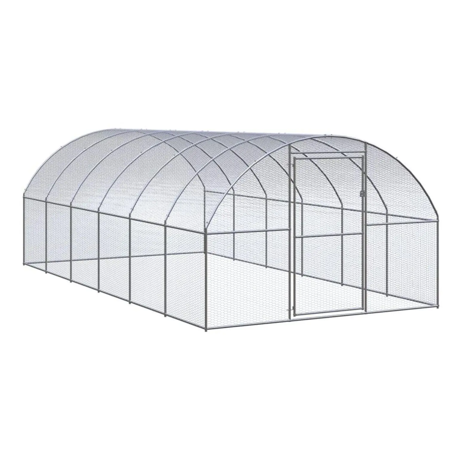 Chicken Coop Galvanized Steel 9.8'x19.7'x6.6' Outdoor Hen House - Large Poultry Cage with Run - Secure Animal Enclosure for Chickens & Hens Silver