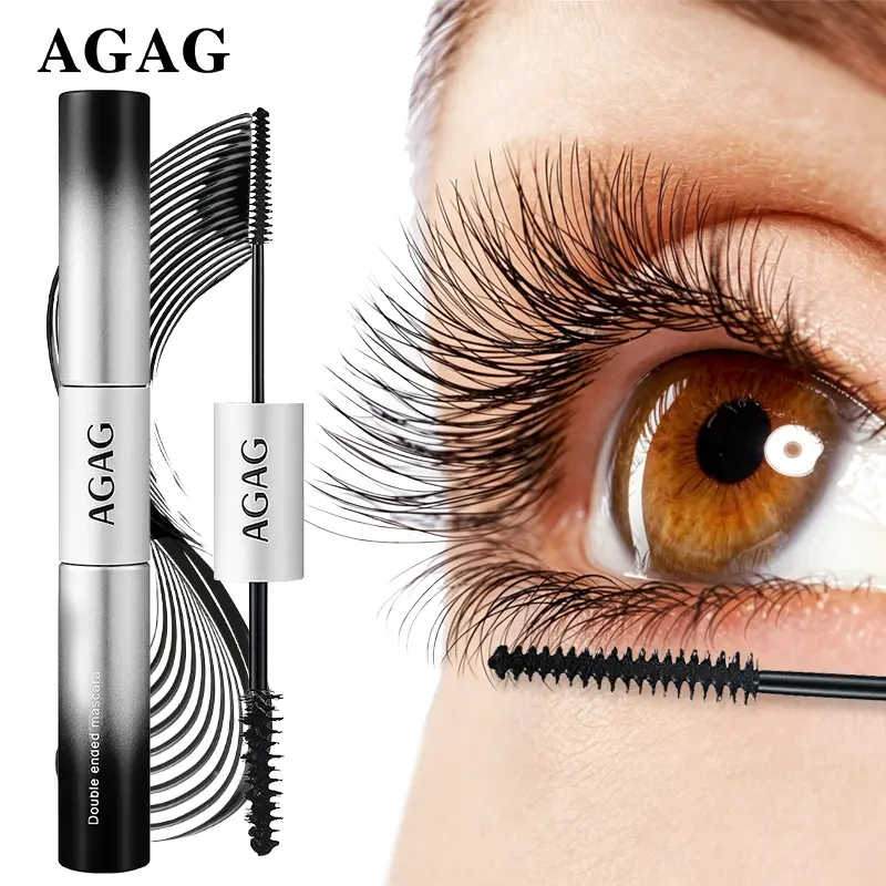 AGAG Double Head Mascara, Waterproof Smudge Proof 24H Long Lasting Eyelash Mascara with Curling & Lengthening Effect, Volumizing Formula for Defined Lashes, No Clumping or Flaking, Easy Daily Eye Makeup