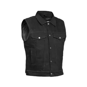 DANIEL SMART Men's Biker Denim Vest - Summer Fitted Sleeveless Soft Tapered Traditional Top with Button-Down Collar, Snap Adjustments, Mesh Pocket, Plain Shirt-Inspired Classic Menswear