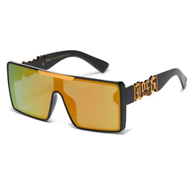Big Frame Locs Color Lenses - Black Frame with Orange Accents, Durable Design, Ideal for Outdoor Activities Sunglasses High Quality Eyewear