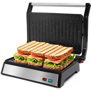 Press, 1200W Sandwich Maker and Electric Indoor Grill with Ceramic Non-Stick Coated Plates, Opens 180?to Fit Any Size of , Stainless Steel Surface & Removable Drip Tray,