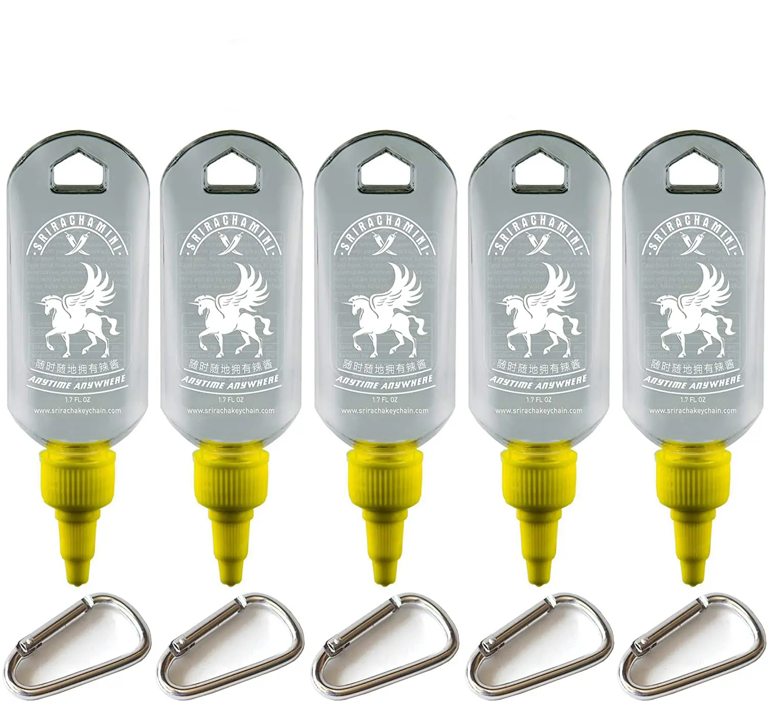 Sriracha Mini Hot Sauce Refillable Keychain Bottle (5-Pack, 1.7oz) (Sauce Not Included)