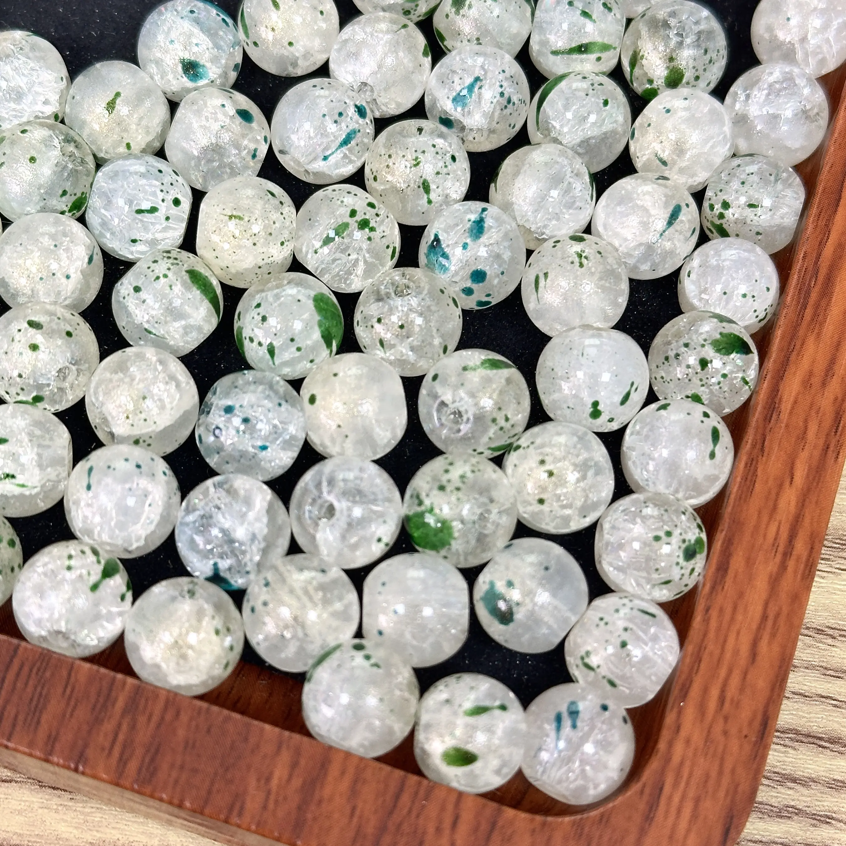 【DIY09】10mm Green-Blue Derorate Crackle Bead 50ml