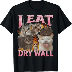 I Eat Cement Funny Cat Meme Bootleg Graphic T-Shirt