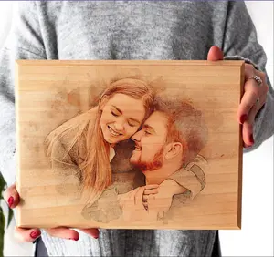 Personalized Couple Portrait Photo as Anniversary Gift. Custom Photo on Wood, Engraved Photo on Wood with Watercolor Style, Custom Wall Art