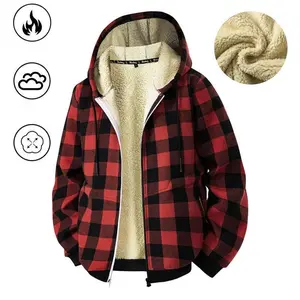 Men's Winter Heavyweight Fleece Hooded Jacket with Full-Zip & Fleece Lining Plaid Pattern for Warmth and Style plaid print zip Classic Menswear
