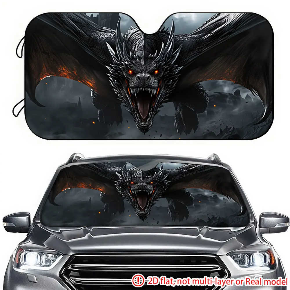 1pc Dark Dragon Roar Car Sunshade 2D High Definition Printing, Car Sunshade Effectively Block Sunshine, Suitable for Truck, RV, General Motors Front windshield Decoration, Car Sunshades For Windshield