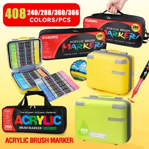 Acrylic Soft Tip Markers, Choose From 240-408 Colors, Includes Storage Bag & Luggage Case Duo Pack, High Coverage Stackable Ink Pens, Art Markers