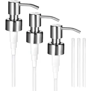 3PC Soap Dispenser Lids 304 Stainless Steel Replacement Pump with Label Stickers 4 Pack Tubes Fit 28/400 Thread Neck Bottles for Dish Soap Lotions Conditioner Shampoo Brushed Nickel