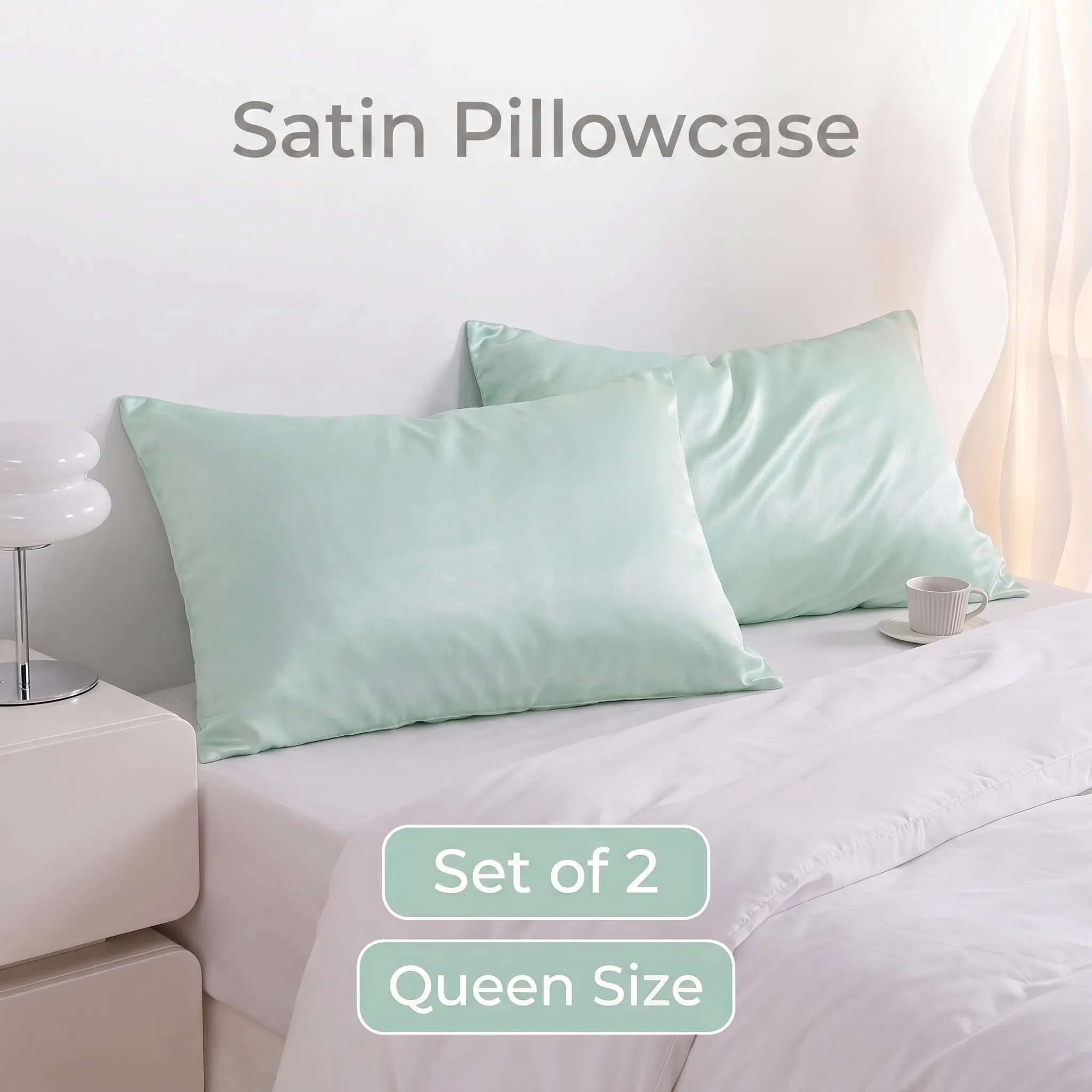 BEDSUM Queen 2-Piece Exquisite Silky Satin Pillowcases with Hidden Zipper, Super Soft for Hair and Skin, Christmas Gift, Peaceful