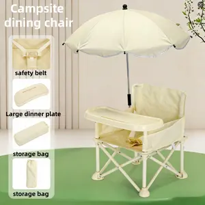 Portable Outdoor Baby Dining Chair with Sunshade & Tray, Foldable for Picnic Camping Beach Compact storage for travel & camping