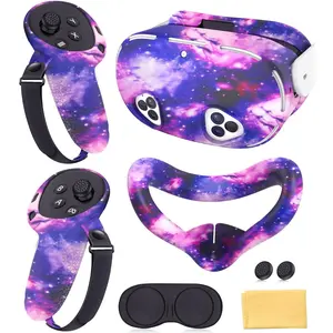 Cover Set Compatible with  Quest 3S Accessories, VR Protector  Cover, Controller Grips, Front Shell Headset and Lens Protective (Starry Sky )