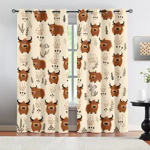 2-Pack Highland Cow Theme Blackout Curtains, Soft Plush Design, Soundproof & Insulated, Perfect for Bedroom, Farmhouse Style Home Decor