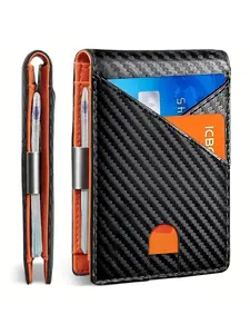 Men's Carbon Fiber Pattern Wallet with Card Slots, RFID Blocking Front Pocket Bifold Wallet, Thin Credit Card Holder, Anti Theft Wallet