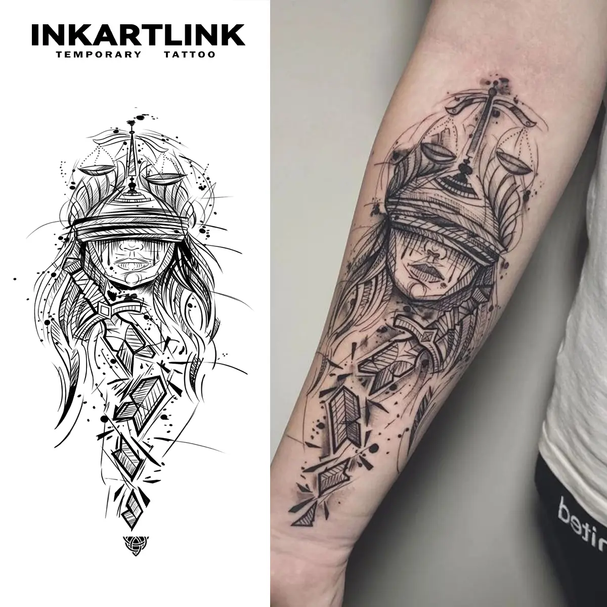 INKARTLINK Peel Off Temporary Tattoos, 2 Sheets Scales of Justice Design, Realistic & Waterproof Body Art Lasting 1-2 Weeks for Men & Women, Peel Off Tattoo