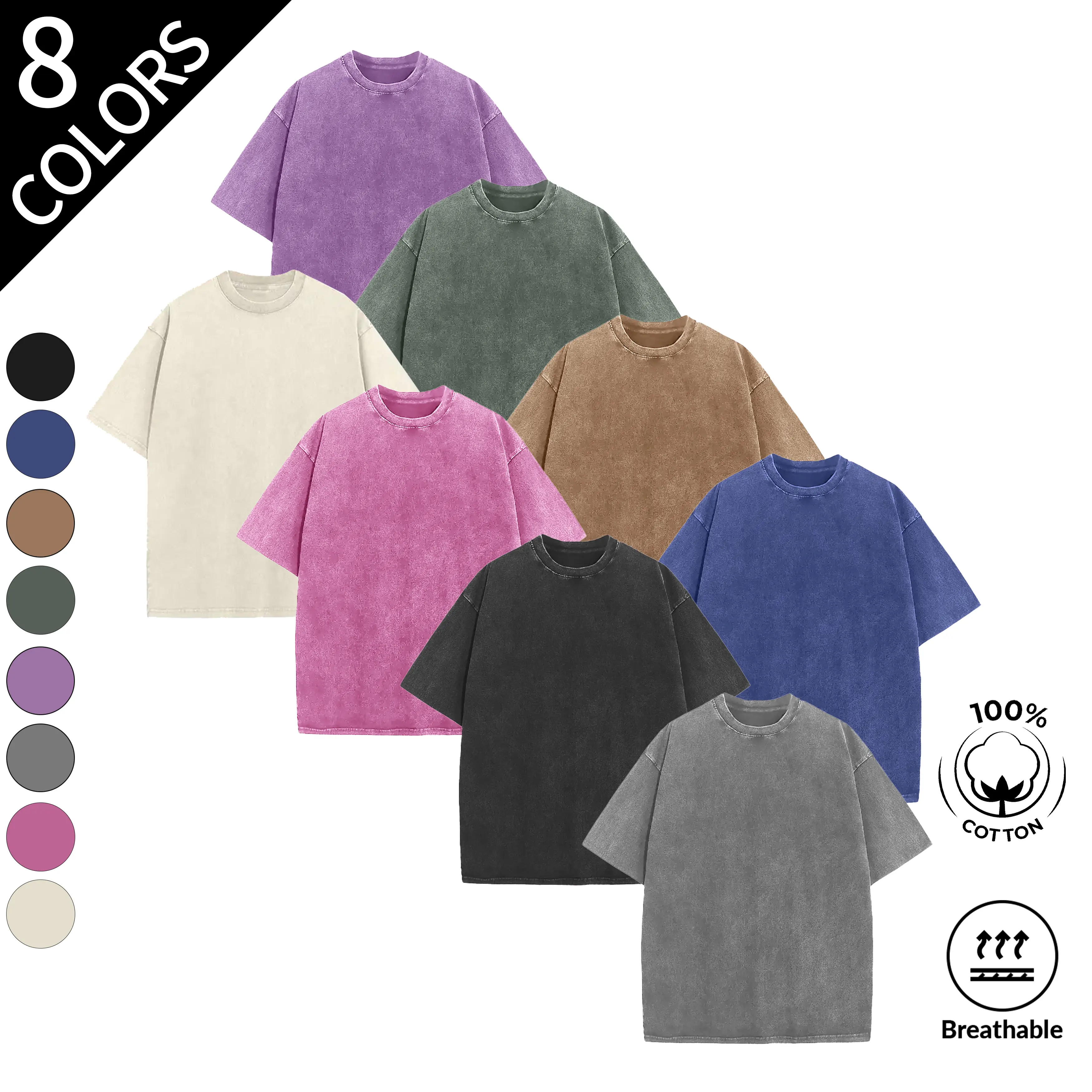 4pcs Fashionable washed-out retro distressed style men's shirt with round collar Oversize comfortable andbreathable men's top fitness shirt gift shirt 100%Cotton Menswear