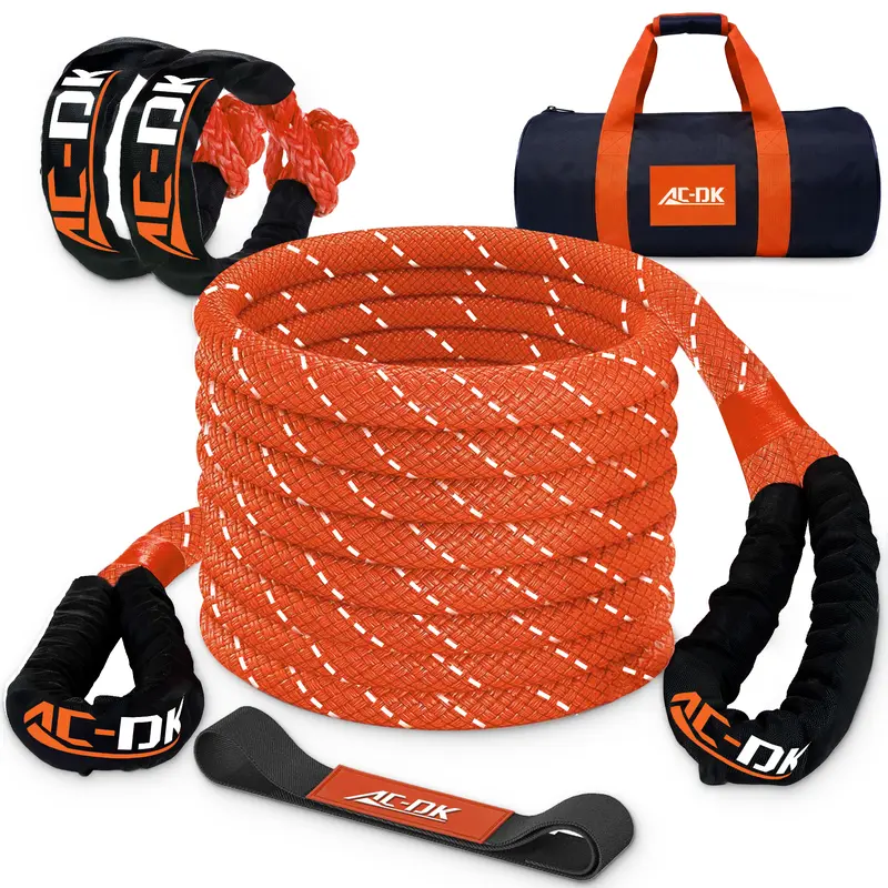 AC-DK Kinetic Recovery Rope (1in x 30ft Yellow) 48000lbs Snatch Strap,Heavy Duty Stretch Nylon Towing Ropes with 2pcs Soft Shackles for Offroad Vehicle,Jeep,SUV,ATV,UTV,Tractor Elastic Ropes Kit Synthetic