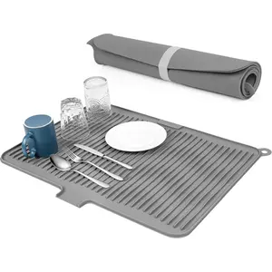 Dish Drying Mat for Kitchen Counter, Non-slip Surface and Heat-resistant Kitchen Mat with Drain Lip, Easy Clean and Storage for Multiple Usage, 23*17 inch Large Size