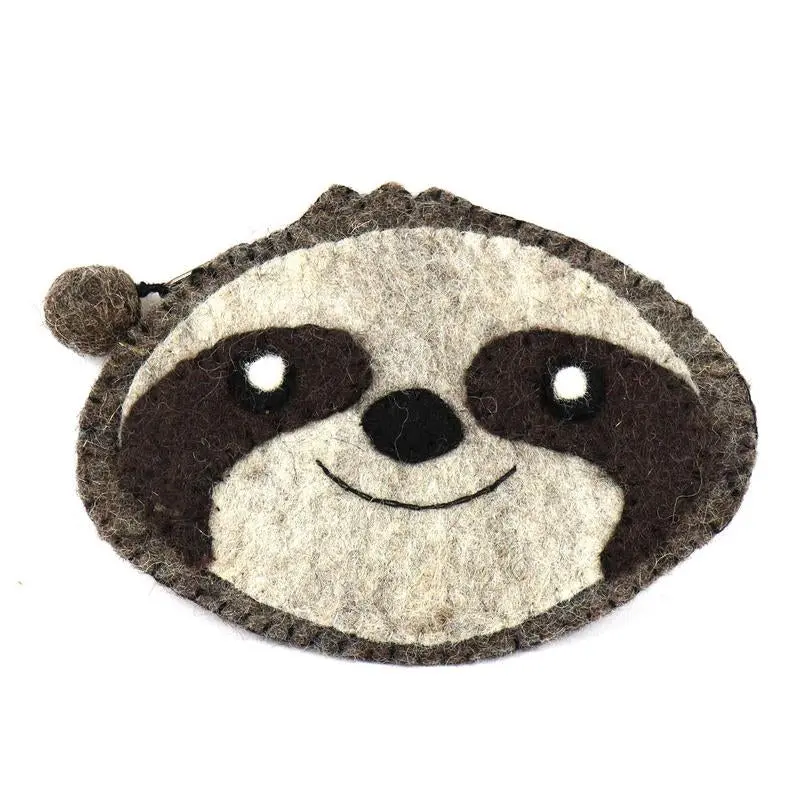 Hand-Crafted Felt Sloth Coin Purse- 6.5" x 4"