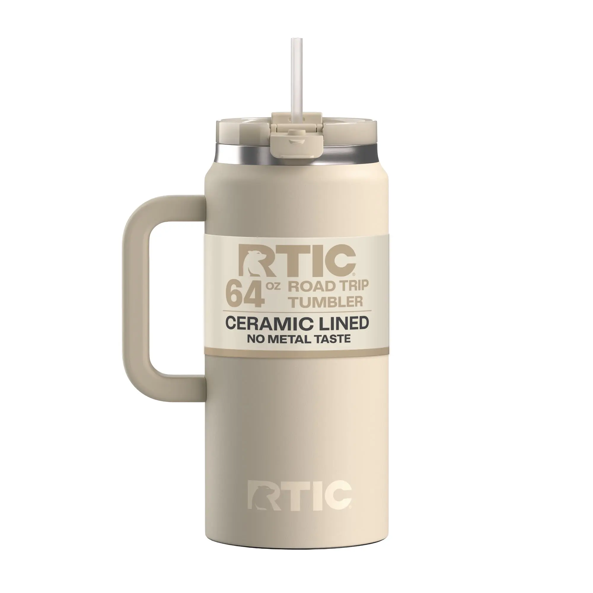 RTIC 64 oz Ceramic Lined Road Trip Tumbler with Handle and Leak-Resistant Straw Lid