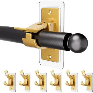 Self Adhesive Curtain Rod Bracket, No Drilling Curtain Rod Holders, Load Capacity Hangers for Bathroom, Living Room, Kitchen