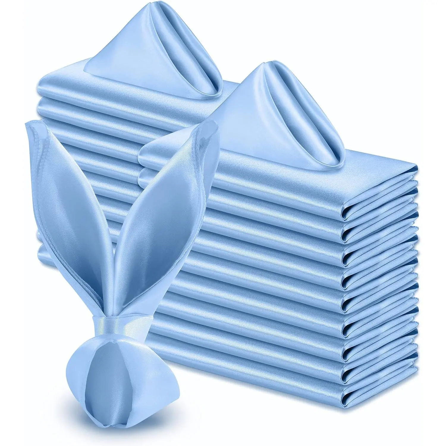 50 Pack Light Blue Satin Napkins 17x17 Inch Wedding Napkins Bulk, Decorative Elegant Dinner Napkins Square Table Napkins Decor, Silky Satin Cloth Napkins for Banquet Graduation Party