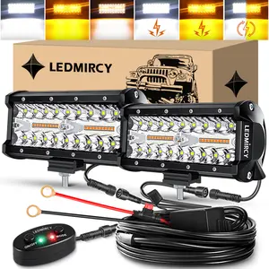 LEDMIRCY 7-Inch LED Light Bar – 6 Modes Strobe Light Bar Dual-Button Switch Kit , Waterproof & Shockproof Multi-Mode LED Light Bar, White & Amber Strobe Lights, Fog Lights for Off-Road Vehicles/SUVs/Pickup Trucks