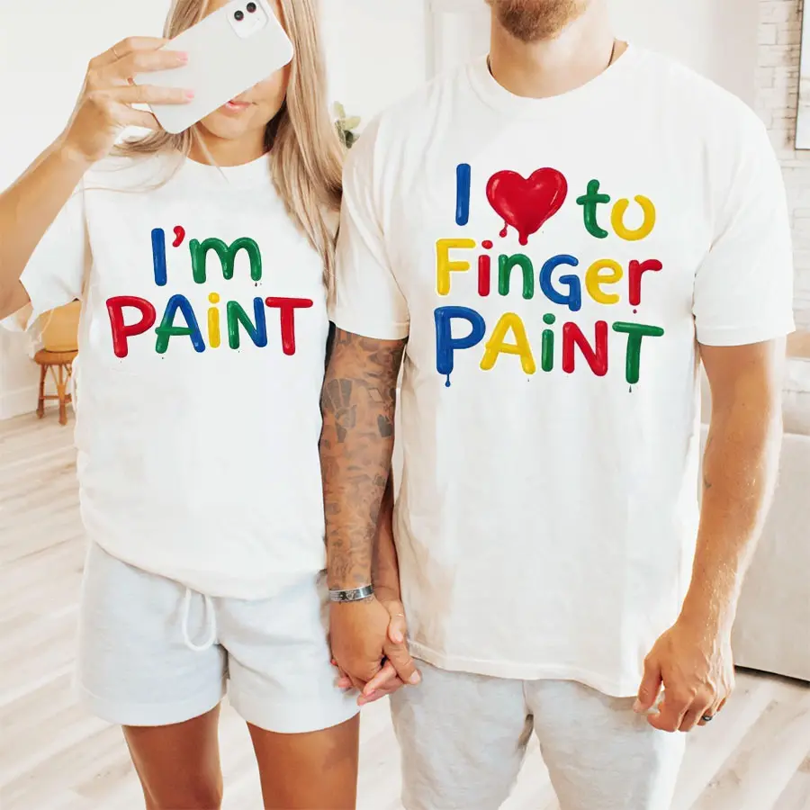 [100% Cotton] I Love To Finger Paint I’m Paint T Shirt, Funny Matching Couple Tee, Naughty Adult Humor Graphic Tshirt, Colorful Typography Shirt, Sarcastic Boyfriend Girlfriend Outfit, Anniversary Gift For Couples