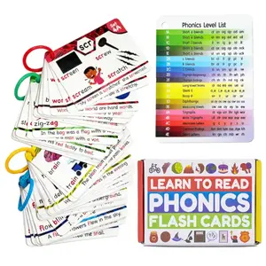 Phonics Flash Cards ,Learn to Read in 20 Phonic Stages Education for Kids Color Coded Level System Vocabulary Flashcards ﻿