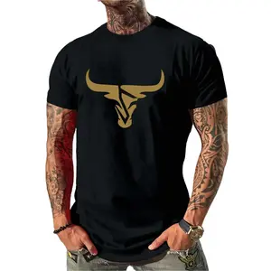 Men'S Casual Cotton T-Shirt with Geometric Bull Head Print, Crew Neck, Short Sleeve, Loose Fit, All-Season Knit Fabric, Digital Heat Transfermen gifts,graphic teesFashion 	 Unisex T-shirts M-5XL