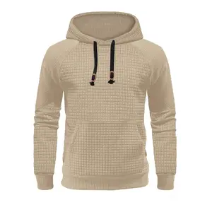 Men's regular version waffle weave texture knitted top, all-season casual long-sleeved hoodie, fashionable men's daily wear kn top, Winter Warm Pullover
