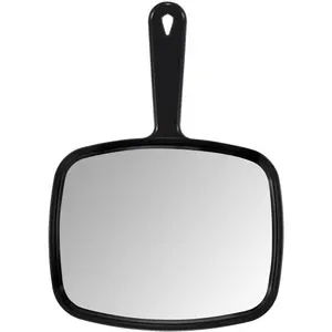 Hand Mirror, 10.3" L x 7.4" W Salon Barber Hairdressing Handheld Mirror with Handle, Square Black