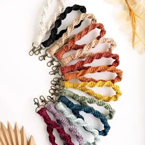 Handmade Macrame Wristlet Keychain Boho Recycled Cotton in Assorted Colors for Stylish Accessory