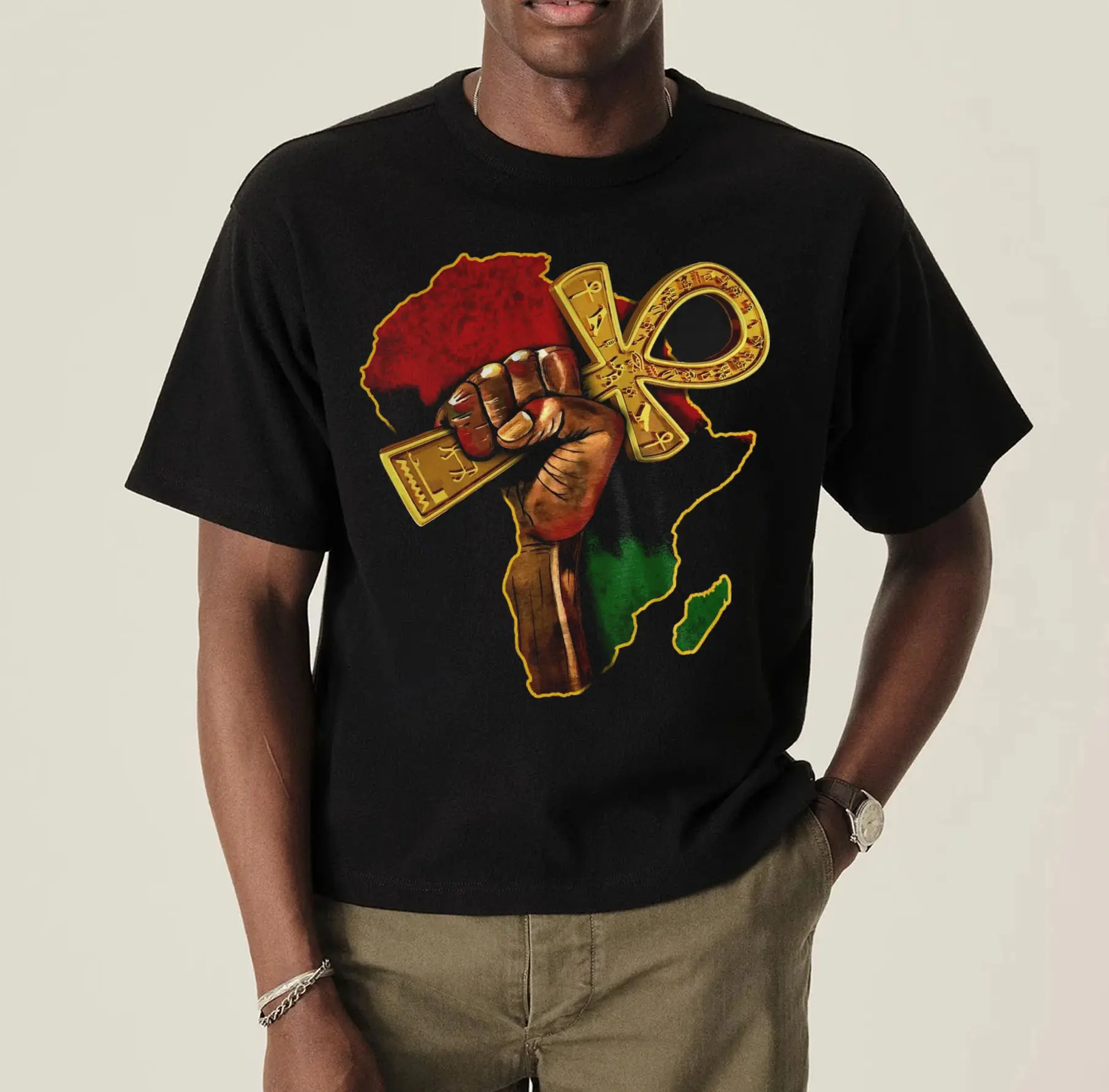 Fist Holding ANKH Africa Map Men T-shirt, ANKH Shirt, Black History, Black Men Tee, BLM Tee, Afro Men, African American Shirt