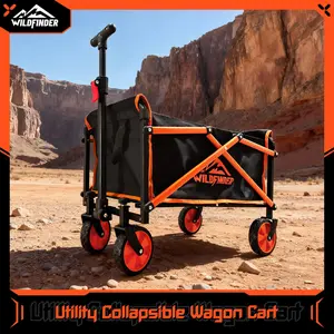 【Deluxe Size】Collapsible Utility Wagon Cart with Wheels, 330 lbs Heavy-Duty Load, Lightweight Folding Design and Adjustable Handle for Camping, Garden, Sports, and Shopping SpringStatements