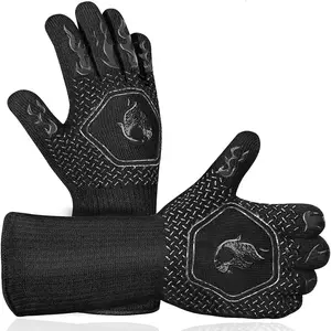 BBQ Grill Gloves High Temp Resistance Fireproof Glove for Grilling Smoking Barbecue - Washable Long Oven Mitts Extreme Hot Proof