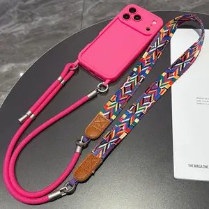 New Crossbody Woven Strap Phone Case For iPhone 17 16 15 14 13 12 Pro Max XS XR – Perforated Phone Case with Adjustable Wide Shoulder Strap