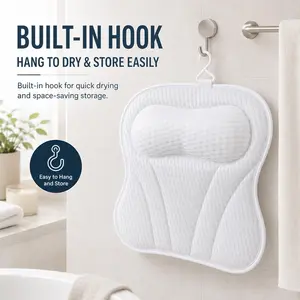 Machine Washable 4-Day Bath Pillow for Bathtub Cushion with 6 Suction Cups - Comfortable & Durable Bathroom Accessory