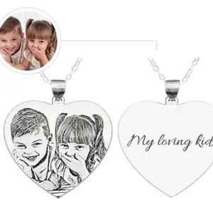 Photo Engraved Heart Necklace in Sterling Silver