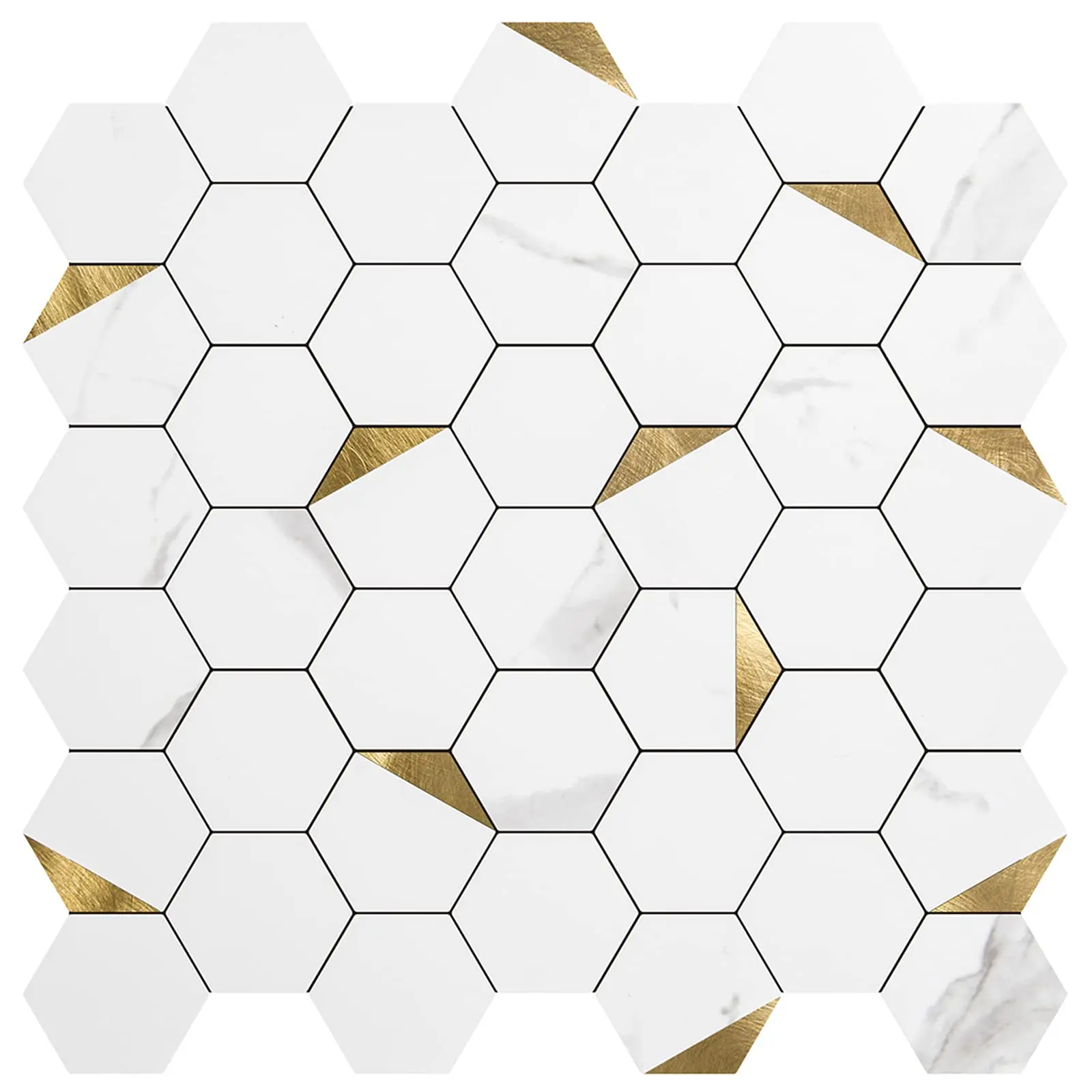 Art3d 10-Pack Geometric Hexagon Mosaic 3D Self-Adhesive Tile Stickers, Durable Waterproof Home Decor Peel and Stick Wallpaper Designs for Kitchen, Bathroom