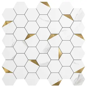 Art3d 10-Pack Peel and Stick Hexagon Mosaic Design Backsplash Tiles, Self-Adhesive, Waterproof Wall Stickers for Kitchen, Bathroom, and Laundry Room Marble Pattern Wallpaper
