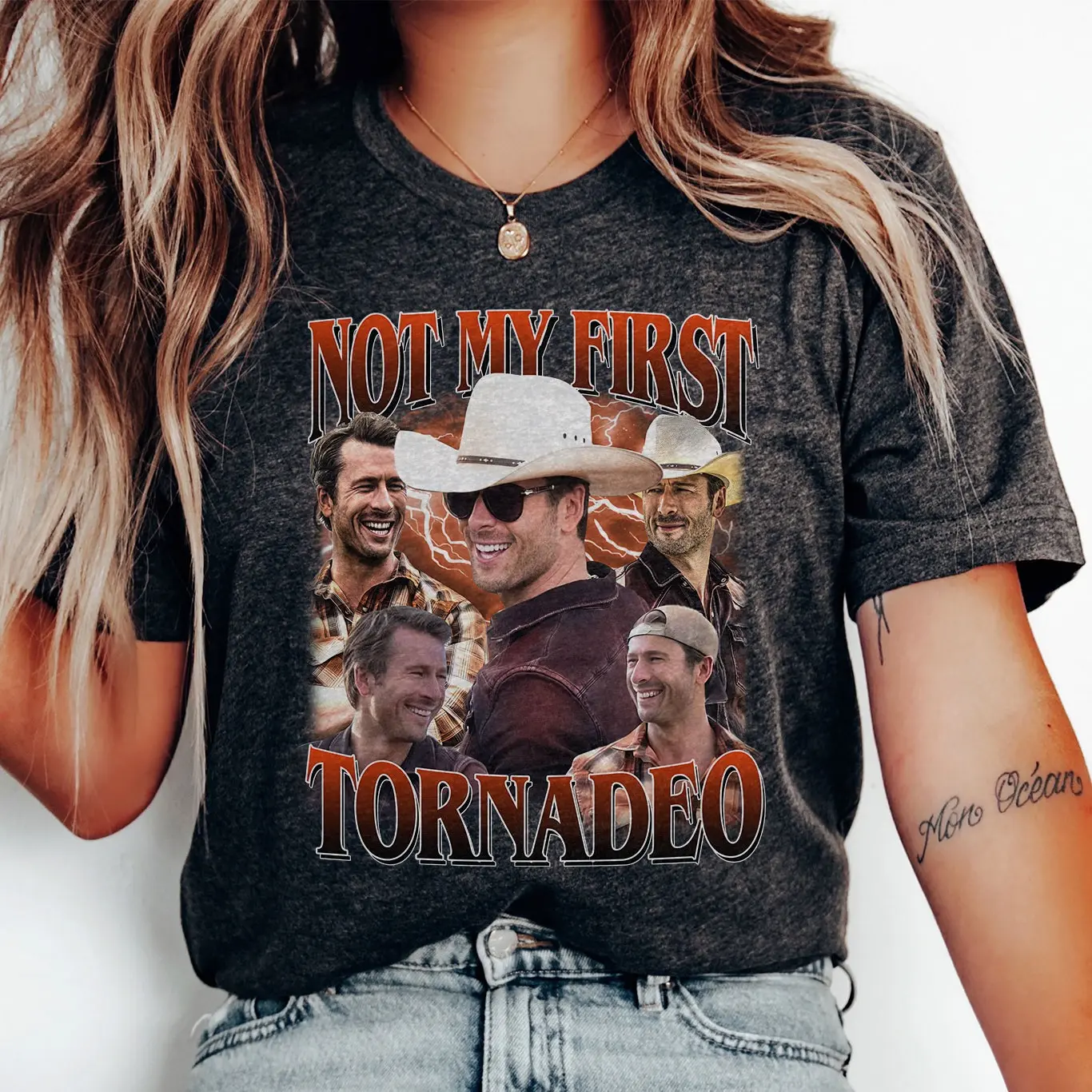 Women's Short-Sleeve Not My First Tornado Graphic T-Shirt, Glen Powell Twisters Movie Unisex Casual Streetwear Top, Shortsleeve